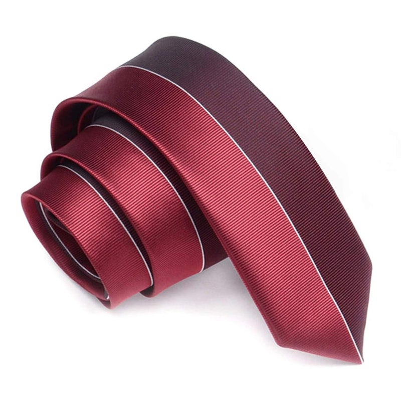 Manoble Men's Necktie Wine Red 2.36 Inches Slim Woven Tie + Gift Box - Image 1
